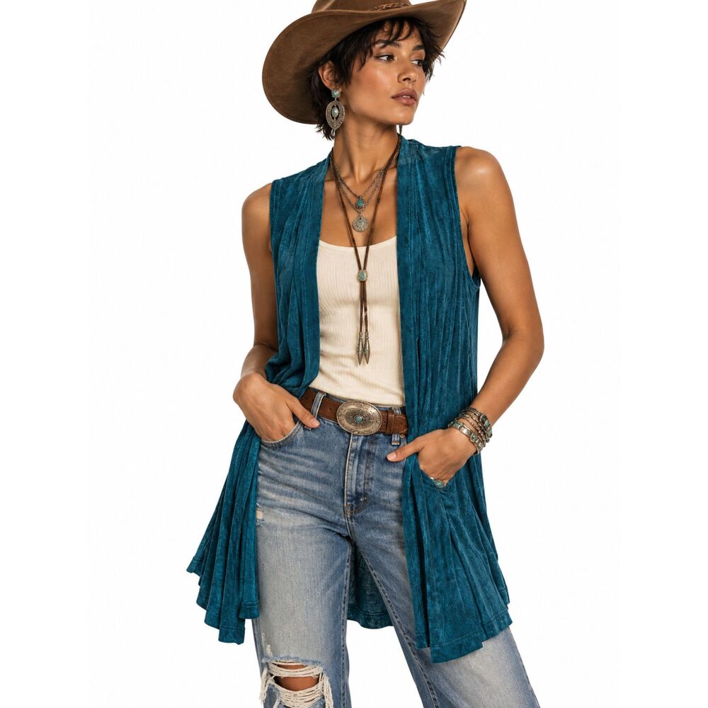 Vintage Worthington Teal Blue Longline Vest Women’s M Jewel Tone 90s Boho